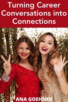 two women in red dresses posing for the camera with gold sequins behind them