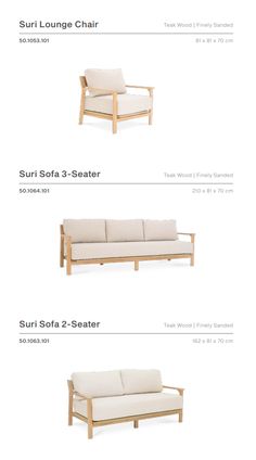 three different types of sofas and chairs with text describing the various seats in each