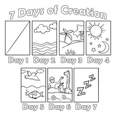 the seven days of creation coloring page for children to color and practice their art work