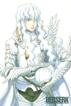 an image of a woman with white hair and wings on her arm, holding a bird