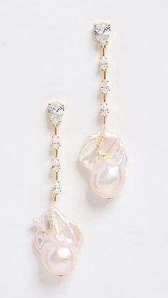 By Adina Eden 14k Dangling Baroque Pearl Stud Earrings | SHOPBOP Natural Pearl Necklace, Bride Earrings, Baroque Pearl Earrings, Charm Chain, Bridal Earrings Pearl, Dope Jewelry, Jewelry Lookbook, Chain Design, Pearl Charms