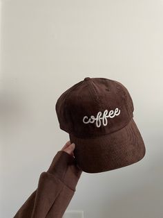 "Stylish \"coffee\" embroidered lettering  6-panel design hat color: chocolate   relaxed fit  100% cotton  one size fits most spot clean only" Fall Hats For Women, Embroidered Corduroy, Embroidered Lettering, Fall Hat, Corduroy Hat, Coffee Theme, Womens Hat, Trendy Hat, Fall Hats