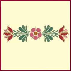 a red and green floral design on a white background with a border in the middle