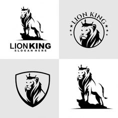 lion king logo design templates in black and white with stars on the top right side