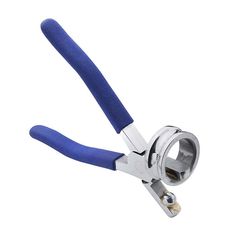 a pair of blue handled pliers on a white background