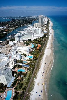 an aerial view of the beach and hotels in miami, florida usa on a sunny day