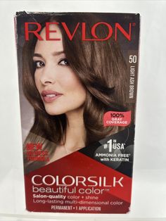 Revlon ColorSilk Beautiful Permanent Hair Color #50 LIGHT ASH BROWN Brand NEW in Box!  Box shows little shelf wear - see pics. Light Ash Brown Hair Color, Light Ash Brown Hair, Ammonia Free Hair Color, Revlon Colorsilk, Ash Brown Hair Color, Light Ash Brown, Ash Brown Hair, Dimensional Color, Hair Color Shades