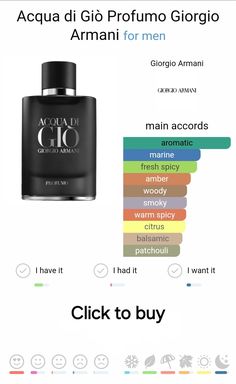 Acqua di Giò Profumo by Giorgio Armani is a Aromatic Aquatic fragrance for men. Acqua di Giò Profumo was launched in 2015. The nose behind this fragrance is Alberto Morillas. Top notes are Sea Notes and Bergamot; middle notes are Rosemary, Sage and Geranium; base notes are Incense and Patchouli. #fragrance #fashion #summer #fresh Summer Fragrance Men, Gio Perfume, Armani Perfume, Rosemary Sage, Perfume Collection Fragrance, Men's Fragrance, Summer Fragrance, Summer Fresh