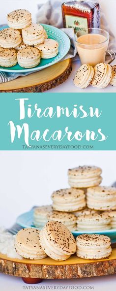 there are many different types of macarons on the table and in front of them