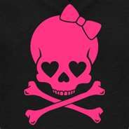 a pink skull and crossbones with a bow on it's head is shown