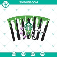 the starbucks logo is dripping green and black