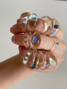 Hand blown Gilson Opal Glass Rings Art Deco Nails, Striped Earrings, Opal Band, Glass Rings, Girly Jewelry, Dream Jewelry, Jewelry Inspo, Glass Jewelry