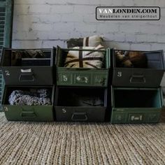 the storage bins are stacked on top of each other