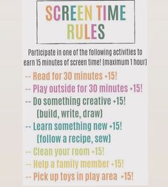 Screen Time Chart, Kids Charts, Screen Time Rules, Screen Time For Kids, Rules For Kids, Summer Fun For Kids, Parenting Knowledge