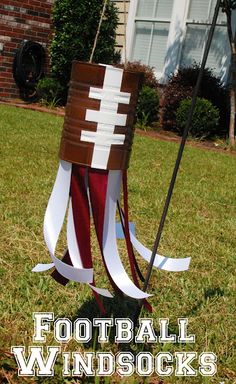 the football windsocks are made out of paper strips