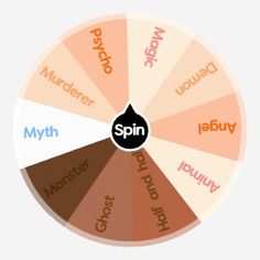 the spin wheel has many different words in each section and it's color scheme