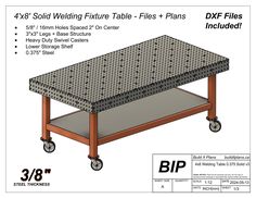 an image of a table on wheels with measurements for the top and bottom section,