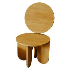 a small wooden stool with a circular seat on it's back end and legs