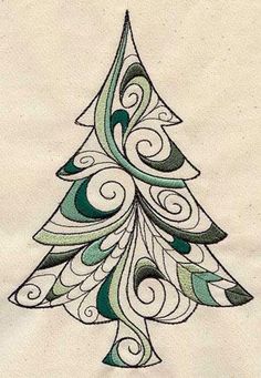 a drawing of a christmas tree with swirls on it