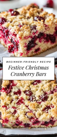 Image for Festive Christmas Cranberry Bars Cranberry Bars With Fresh Cranberries, Leftover Cranberry Jelly Recipes, Cranberry Bars With Cream Cheese, Easy Christmas Bars Recipes, Christmas Bars Recipes Holidays, Desserts With Cranberries, Holiday Bars Recipes, Christmas Cherry Bars, Cranberry Desserts Thanksgiving