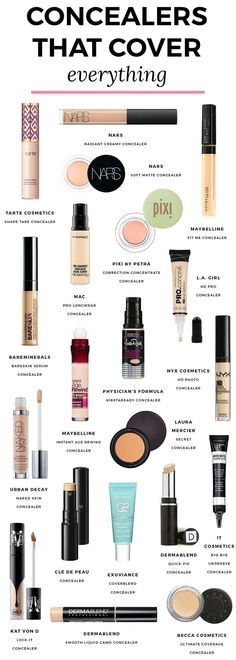 Concealers that cover EVERYTHING. | The best concealers for under eye circles and blemishes in every price range that provide full coverage for dark circles and spots. | Best concealers, best makeup, ride or die makeup, favorite makeup, favorite concealers, concealer for dark circles, beauty secrets, beauty tips, makeup artist favorite concealers, Tarte Shape Tape, NARS Radiant Concealer, Maybelline Fit Me, color correcting concealer, Florida beauty blogger Ashley Brooke Nicholas Best Full Coverage Concealer, Diy Lip Scrub, Best Concealers, Concealer Maybelline, Nars Radiant, Under Eye Circles, Color Correcting Concealer, Alat Makeup, It Cosmetics Concealer