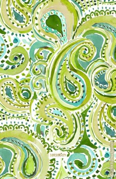 an abstract painting with green and blue swirls