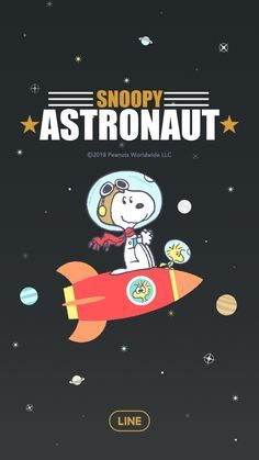 snoopy astronaut is riding on top of a rocket