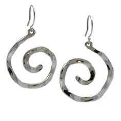 Silver Earrings - Solid sterling silver waves are carved into spirals. From the artists Symbols Collection, the spiral represents growth and evolution. Sterling silver ear wires. Spiral Earrings With A Modern Twist, Modern Twist Silver Spiral Earrings, Silver Spiral Wrap Earrings In Sterling Silver, Unique Silver Swirl Earrings, Elegant Hand Forged Swirl Earrings, Elegant Swirl Shaped Hand Forged Earrings, Silver Swirl Pierced Earrings, Unique Sterling Silver Swirl Earrings, Unique Silver Spiral Wrap Earrings