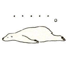 a drawing of a polar bear laying on the ground with bubbles coming out of its mouth