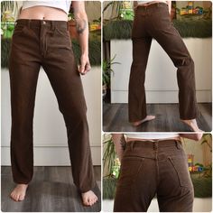 70s brown cotton corduroy bootcut // flare jeans style pants. Unisex (check all measurements!) Flat front, talon 42 zipper fly. Slight fading & slight discoloration/ color variation throughout- pictured! Looks rad. Boot cut slightly flared leg. It's giving yee haw, it's giving workwear, it's giving retro. Dress em up or dress em down! Waist  30-31 Rise 11.5 Hips 42 Inseam 31 Vintage Brown Bottoms For Fall, Retro Brown Jeans For Fall, Vintage Brown Pants For Fall, 70s Inspired Brown Bottoms For Fall, Retro Brown Fall Jeans, Retro Brown Straight Leg Bottoms, Brown Retro Fall Jeans, Retro Mid-rise Brown Bottoms, Retro Fitted Brown Jeans