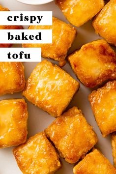 crispy baked tofu on a plate with dipping sauce