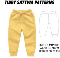 a child's sweat pants sewing pattern with measurements