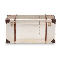 Baxton Studio Bechet French Industrial Silver Metal Storage Trunk FredCo Antique Steamer Trunk, Decorative Trunks, Metal Trunks, Litter Box Covers, French Industrial, Coffee Table Trunk, Storage Trunks, Steamer Trunk, Storage Trunk