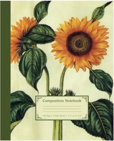 Composition Notebook Journal, Blooming Sunflower, Vintage Botanical Illustration, Aesthetic Journal, Floral Aesthetic