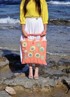 Big shopper bag shopper beach bag linen big bag coral coral | Etsy Big Shopper Bag, Lemon Bag, Coral Beach, Big Handbags, Shopper Bags, Bag Flower, Embroidered Tote Bag, Embroidered Tote, Women Ties