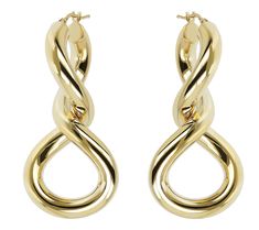 Add feminine detail to your look with these delicate 14K yellow gold earrings that twist to form a classic figure eight. From VicenzaGold. Twisted 14k Gold Earrings, Elegant Twisted Jewelry With Polished Finish, Modern Twist 14k Gold Earrings For Formal Occasions, Modern Twist Yellow Gold Earrings With Polished Finish, Modern Twist 14k Gold Formal Earrings, Modern Twist 14k Yellow Gold Earrings, Modern Twist Polished Yellow Gold Earrings, 14k Yellow Gold Twisted Earrings, Elegant Twisted Earrings For Pierced Ears