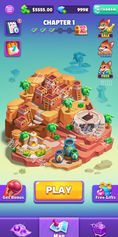 the game screen shows an island with many items