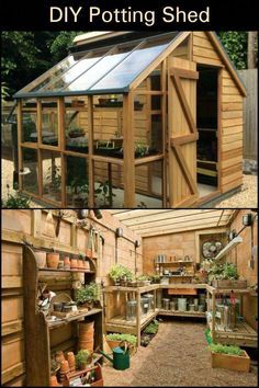 an image of a building made out of wooden pallets with plants growing in it