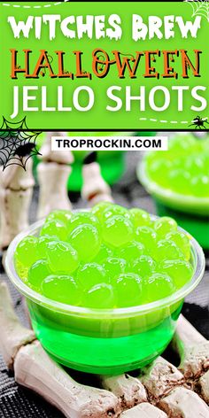 halloween jello shots with text overlay that reads witches brew halloween jello shots