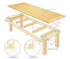 an image of a wooden table with instructions on how to build the top and bottom