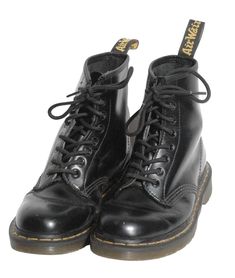 Vintage Dr Martens boots in a black colour. The 1460 is the original Dr. Martens boot. Features eight eyelets, classic Dr. Martens smooth leather, grooved sides, a heel loop, yellow stitching, and a comfortable, air cushioned sole.  Condition: Good vintage condition. These are used so won't look new. Odd minor scuff and mark. Size  UK: 6  EU: 39  US: 7 (8 US L) More vintage clothing on our website www.brickvintage.com Dr Martens Aesthetic, Dc Martens, Dr Martin Boots, Vintage Doc Martens, Doc Martens 1460, Dr Martens Vintage, Boots Png, Vintage Dr Martens, Doc Marten Boot