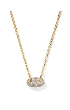 Kendra Scott Bailey Pave Short Pendant Necklace in Gold/White Crystal White Gold Crystal Necklaces With Pave Setting, Classic White Necklace With Pave Setting, Kendra Scott Necklace Sparkly, Kendra Scott Necklace White, Luxury Crystal Necklace With Pave Setting, Short Pendant Necklace, Hardware Jewelry, Word Bracelet, White Crystal