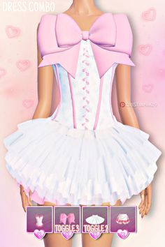 the dress is white and has pink bows on it