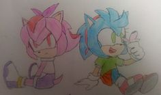 two drawings of sonic and tails sitting next to each other