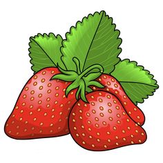 two strawberries with green leaves on white background