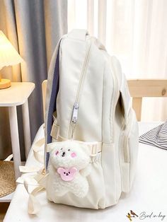 BirdinBag - Versatile Letter Patch Backpack for Students - Ideal for School, College, and Travel Large Capacity Cream School Bag, Beige School Backpack With Large Capacity, Beige Large Capacity Backpack For School, White Large Capacity Shoulder Bag For Study, Beige Backpack With Zipper Closure For Study, Student Shoulder Bag Backpack, Portable Student Shoulder Bag Backpack, Cream Backpack With Zipper For Back To School, Cream Backpack With Zipper Closure For Back To School