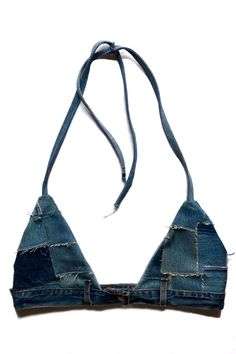 1o1 recycled levi's denim bra cup: x large-e/f waist: 38'' note: waist can be adjusted. send note of desired measurement with your order Recycled Denim Fashion, Reworked Fashion, Reworked Denim, Blue Jeans Crafts, Jean Crafts, Levis Denim, Upcycled Denim, Recycled Denim, Bra Cups