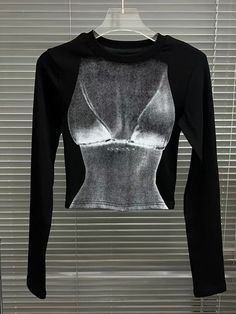 This is perfect for those who are looking for a clothing for a good price. It is fashionable, stylish, and it will look great on anyone who wears it. Do you wanahavit? Black Long Sleeve Tops With Screen Print, Black High Stretch Crew Neck T-shirt, Fitted Cotton Top With Graphic Print, Fitted Black T-shirt For Fall, Black Stretch Edgy Top, Fitted Crew Neck Top With Graphic Print, Fitted Long Sleeve Crop Top With Graphic Print, High Stretch Long Sleeve Top With Graphic Print, Fitted Graphic Tee For Streetwear