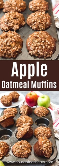 an apple oatmeal muffin in a muffin pan