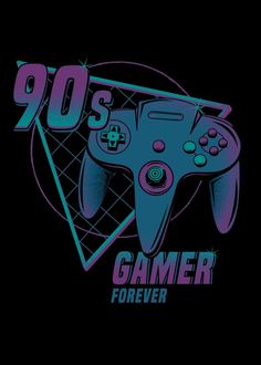 the 90's gamer forever logo with a video game controller